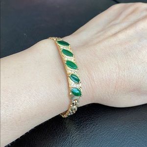 14K Solid Real Gold Small Marquise Jade Bracelet